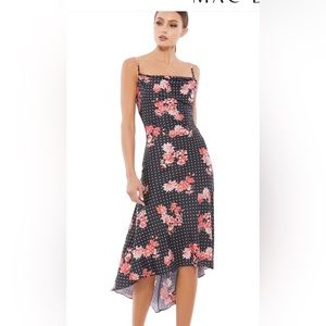Mac Duggal Black Polka Dot Floral Midi Dress